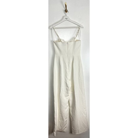 HALSTON Brea Ruched Chain-strap Crepe Jumpsuit in Chalk Size US 4 - Picture 7 of 13